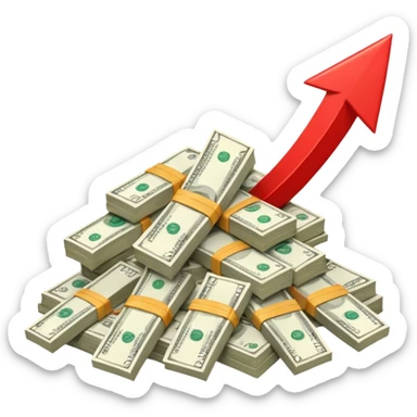 a pile of money with red arrow up with a strategy paper sticker