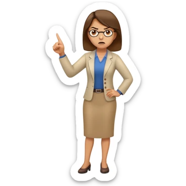 full body angry female teacher without glasses pointing finger sticker