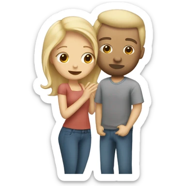 blonde girl kissing man with shaved beard and brown stand up hair  sticker