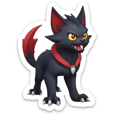   cool edgy fantasy anime-style dark animal vampiric Litten-Zoroark-Nargacuga-cat-hybrid Fakemon with big fangs and bat-ears full body sticker