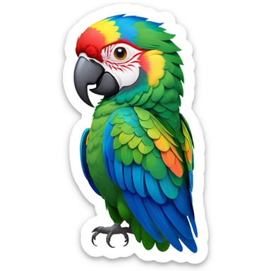 Cinematic Noble Macaw Portrait Emoji, Poised and regal, with vibrant, iridescent feathers in a spectrum of brilliant colors and sharp, intelligent eyes, Simplified yet sharp and sophisticated features, highly detailed, glowing with a soft, tropical radiance, high shine, majestic and graceful, stylized with an air of exotic elegance, focused and alert, soft glowing outline, capturing the essence of a watchful and confident avian guardian that seems ready to soar out of the screen with effortless authority! sticker