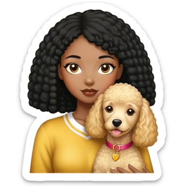 Black straight hair girl wiht golden pudel dog sticker