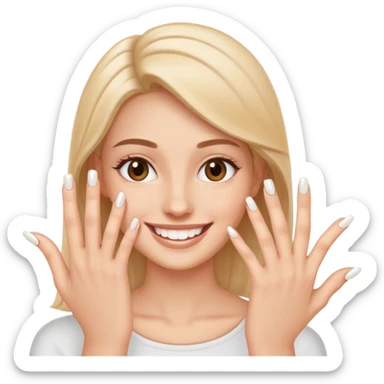 a person showing clean, trimmed nails, smiling, simple and expressive sticker