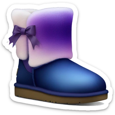 Realistic pair of dark blue to dark purple ombre fur Ugg boots with silk ribbon bows. sticker