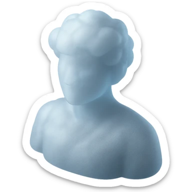 front view shoulder-up person, body and face made of bright, puffy clouds, matte glass style sticker
