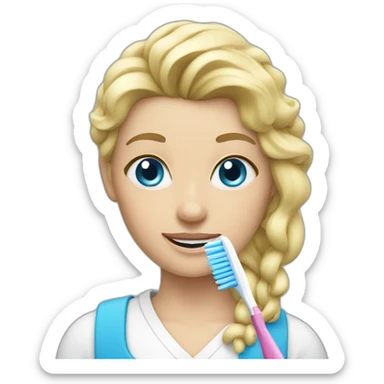 blonde lady with blue eyes and a toothbrush sticker