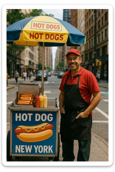 hotdog seller in New York with cart sticker