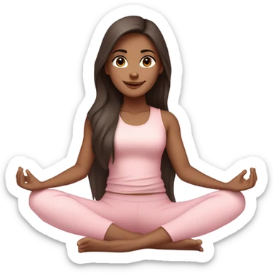 dark Brunette long hair and brown eyes yoga beautiful girl in light pink pink pink clothes sitting on a yoga mat sticker