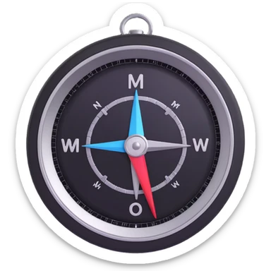 realistic and sleek compass, 3D emoji style, metallic rim, glass face, inspired by the real compass emoji sticker