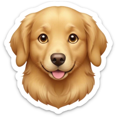Cinematic Cute Golden Retriever Portrait Emoji, Head tilted playfully and inquisitively, featuring a luscious golden coat with a gentle sheen, round, sparkling brown eyes filled with curiosity, Simplified yet irresistibly adorable features, highly detailed, glowing with a warm, friendly glow, high shine, affectionate and lively, stylized with a touch of whimsy, bright and endearing, soft glowing outline, capturing the essence of a mischievous yet loving pup, so playful it feels like it could leap out of the screen and into your arms! sticker
