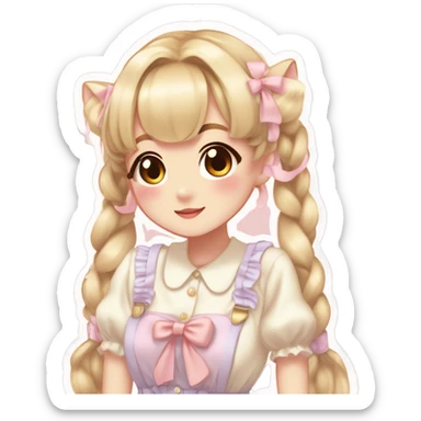 tan skin shiny blushing cute kawaii pastel lolita anime catgirl pigtails trending style cottagecore pastelcore sticker