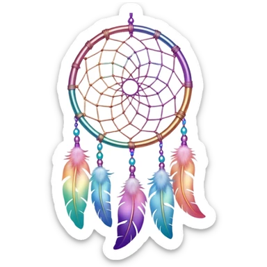 Iridescent pastel rainbow colorful transparent bright light luminescent dream-catcher hanging from an iridescent chain sticker