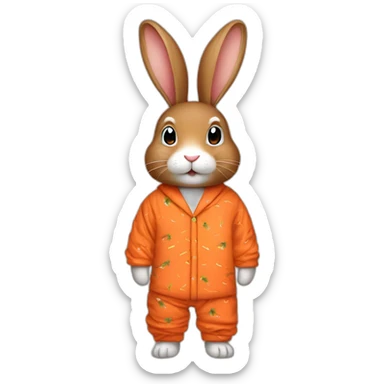 cute brown aesthetic rabbit dressed with carrots printed on his pajamas sticker