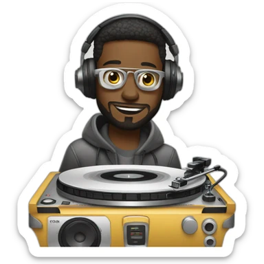 white Dj with his turntables sticker