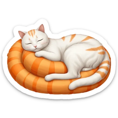 A white cat, curled up and asleep. Its fur has very faint orange stripes on the back and tail. sticker
