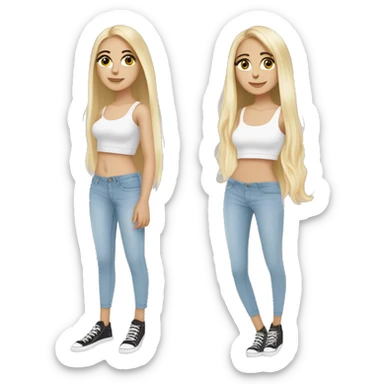 White Blonde girl with long hairs wearing long sleeves crop top and bare midroff ful size wearing shoes sticker