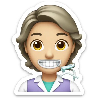 Dental hygienist with a bow sticker