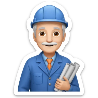 A wise old engineer with warm smile, blueprint rolled under his arm.
 sticker