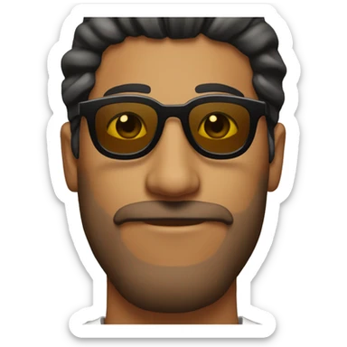 Brown man, with medium size beard, mans bun and sun glases sticker