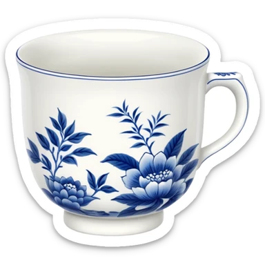 traditional Chinese tea cup with blue and white porcelain design without handle, clean simple style sticker