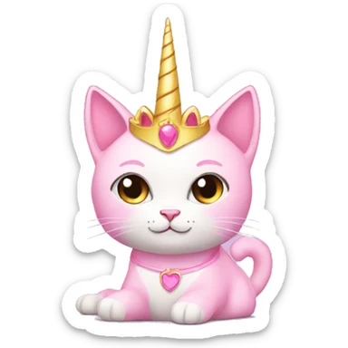 Pink princess-cat with unicorn horn sticker
