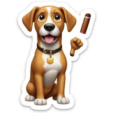 A dog flipping the middle finger while smoking a cigar sticker