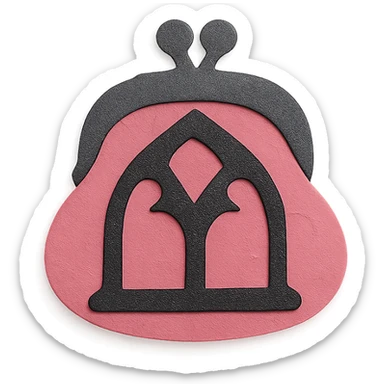 pink and black gothic coin purse, layered paper textures, handmade look, soft shadows sticker