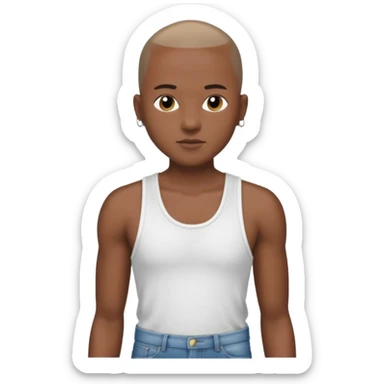 Un personnage noir avec un débardeur blanc et un jean 👖 avec des cheveux rasés  sticker