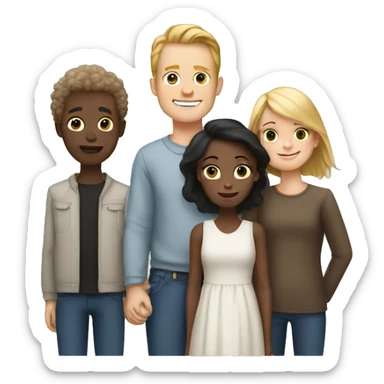 White family with one white son, one black son, one white daughter  sticker