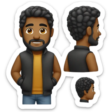 Hombre meztizo sin cabellos y con barba negra y con ropa negra sticker