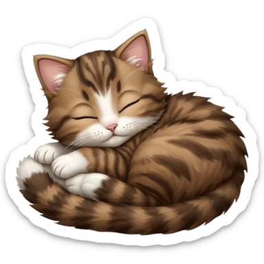 dark brown tabby and white kitten sleeping on its back sticker