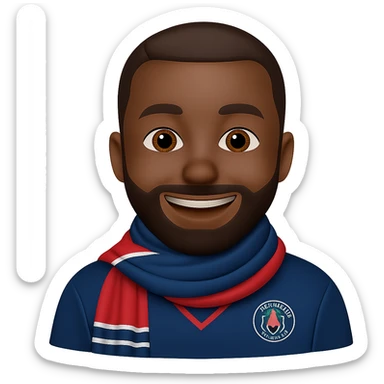 Add a beard to Matuidi with a big smile, wearing a PSG scarf, in emoji style. Remove the background. sticker
