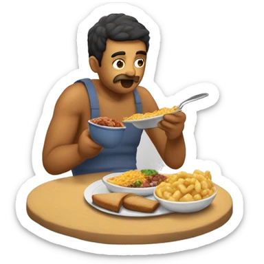 Hombre panzón comiendo comida rápida y que su mamá lo regañe por engordar tanto sticker
