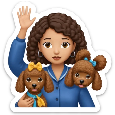 Asia tie up hair girl with brown poodles say goodbye sticker