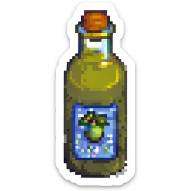 pixel art olive oil bottle, 8-bit style, simple colors sticker