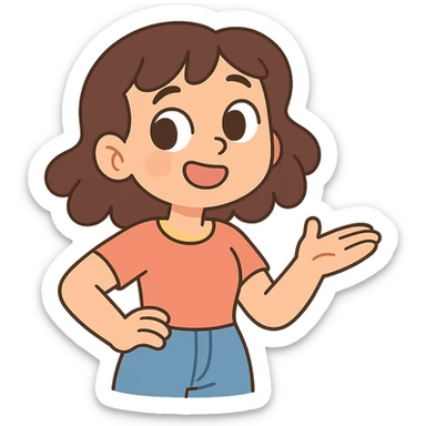 pastel toon style chica de piel clara, ojos marrón oscuro, cabello ondulado castaño oscuro con dos mechones a cada lado sticker