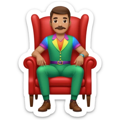 gay man rgb outfit, long chair, mustache sticker