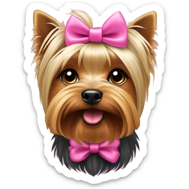 Yorkshire terrier dog with a pink bow sticker