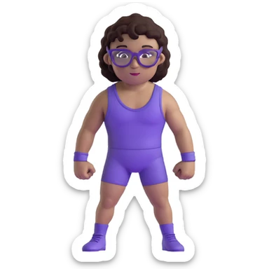 Wrestler with purple glasses tinted black and short curly brown hair sticker