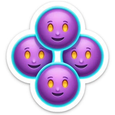 emoji icon of three glowing orbs connected by light beams forming unity, neon purple and cyan lights, dark futuristic background, 1:1

 sticker