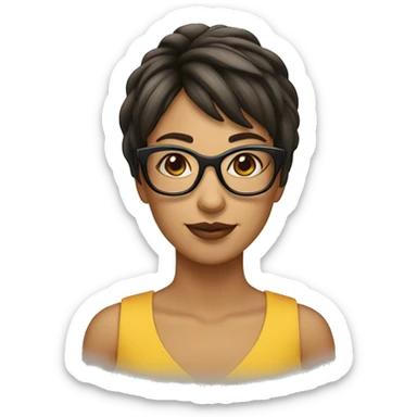 Una mujer con pelo corto flequillo y gafas sticker