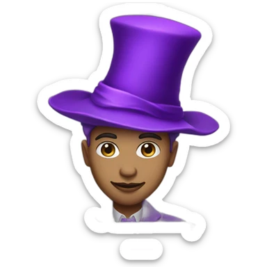light skin magician with a purple magic hat working on a macbook sticker