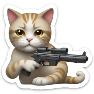 cat with gun and so tired sticker