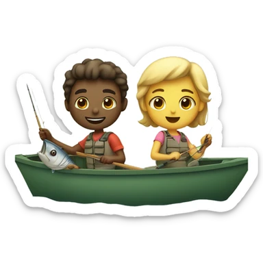 A couple boy and girl fishing together in a boat sticker