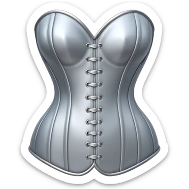 A luxury corset emoji made of silver chrome, smooth metallic curves, minimal fashion silhouette, glossy reflections, sensual high-end aesthetic, iOS emoji style, centered, clean white background sticker