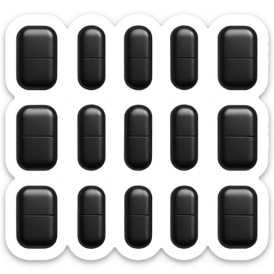 Minimalistic futuristic black medicine pills pack emoji, metallic black and white, reflective sleek surfaces, flat vector design, high-tech clean UI icon sticker