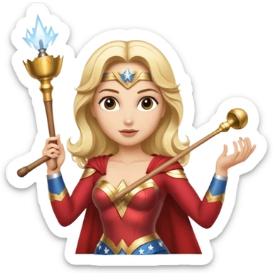 Blonde Wonder Woman holding white orchestra conductor’s baton and bell sticker
