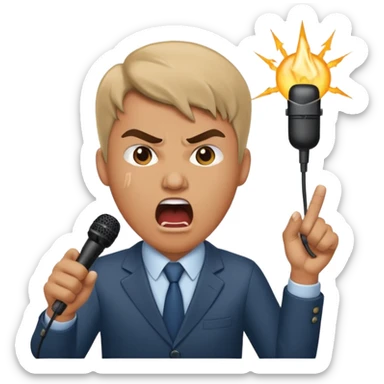 the male office manager yelling at her to stop with angry face while unpluggging her microphone cable
 sticker