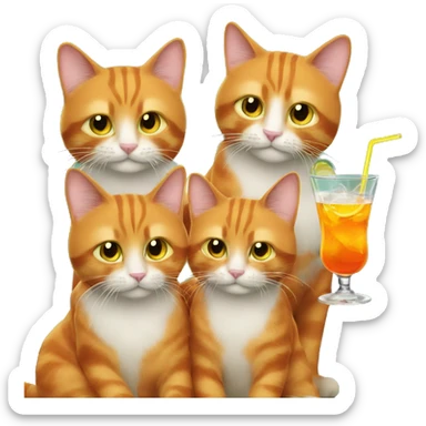 3 orange cats drinking cocktails sticker