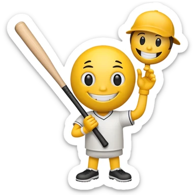 Make a yellow stick with a creepy smile with limbs holding a baseball bat sticker